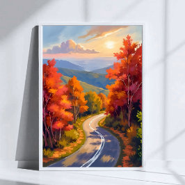 バーモント州の紅葉の水彩風景画 ポスター
