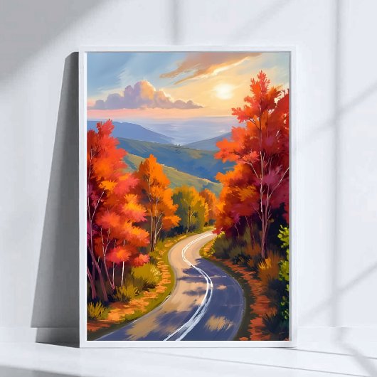 バーモント州の紅葉の水彩風景画 ポスター