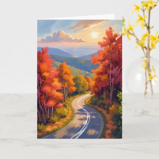 バーモント州の紅葉の水彩風景 カード (黄色い花)