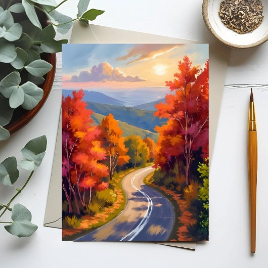 バーモント州の紅葉の水彩風景 ポストカード