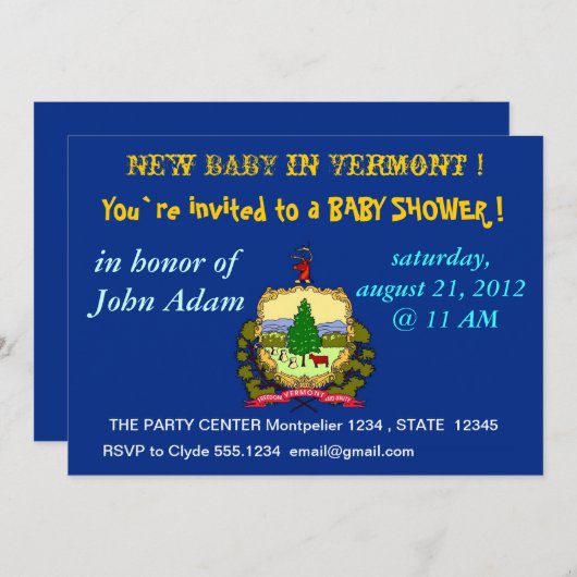 バーモント州旗を持つベビーシャワー招待状 招待状 (正面/裏面)