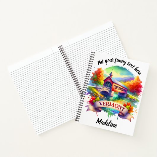 バーモント橋のそばの秋の色合い ノートブック (内部)