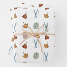 バーモント秋メープルシロップフラネルスキーシーズン ラッピングペーパーシート