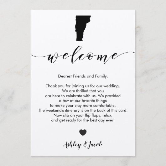 バーモント結婚のウェルカムレター&旅程カード プログラム (正面)