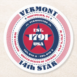 バーモント赤白青タイポグラフィ ラウンドペーパーコースター