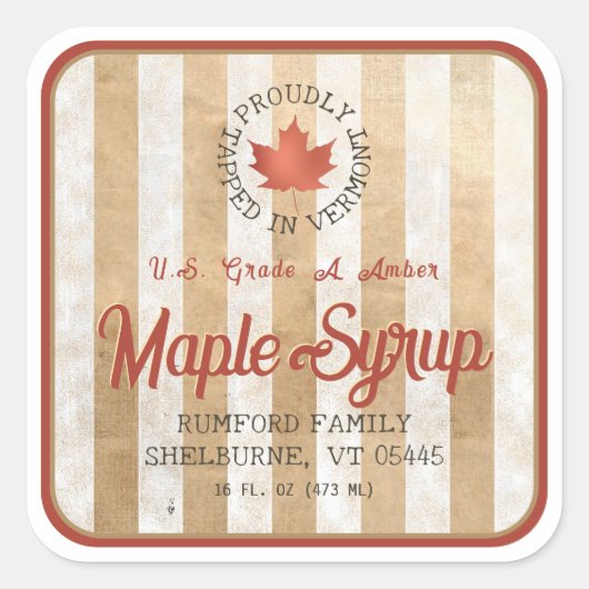 バーモント赤葉メープルシロップ1.5インチまたは3"でタップ スクエアシール (正面)