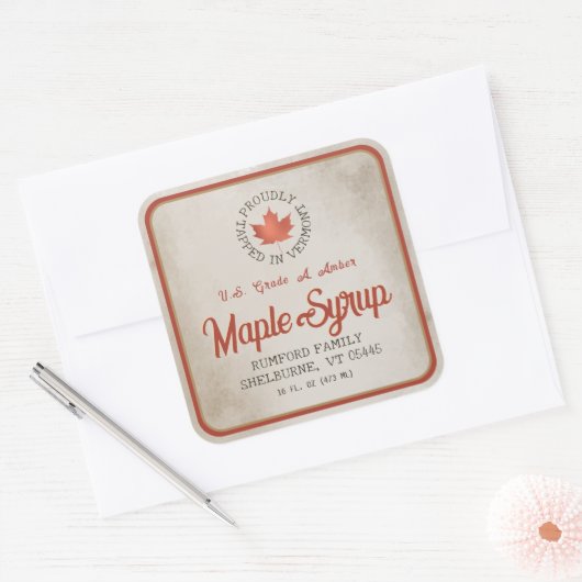 バーモント赤葉メープルシロップ1.5インチまたは3"でタップ スクエアシール (封筒)