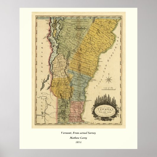 バーモント、実際の測量から – ヴィンテージ1814マップ ポスター (正面)