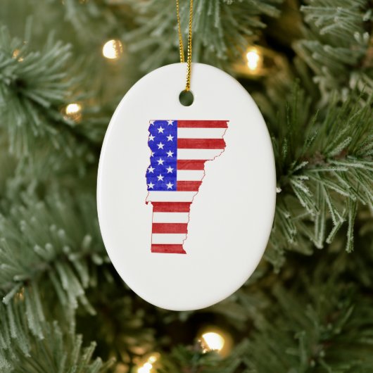 バーモントUSAフラグシルエット州マップ セラミックオーナメント (ツリー)