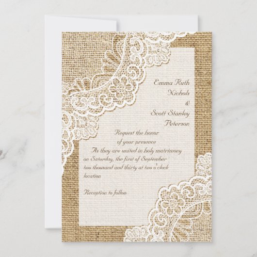 バーラエレガントップの上の素朴な白いコー結婚ナー・レース 招待状 (正面)