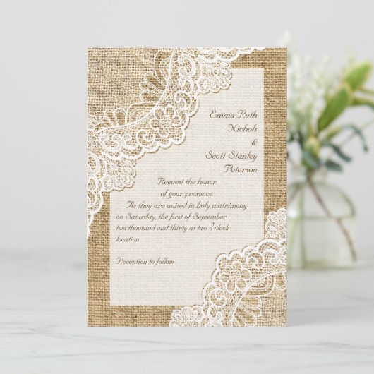 バーラエレガントップの上の素朴な白いコー結婚ナー・レース 招待状 (スタンド正面)