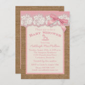 バーラッフェイクプアイボリーレース、ピンクベビーシャワー招待状 招待状 (正面/裏面)