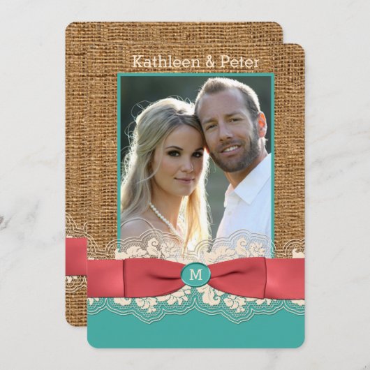 バーラッフェイクプレースボウフォトウェディング招待、アクア2 招待状 (正面/裏面)