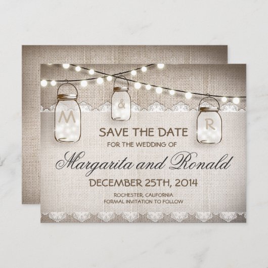 バーラップおよびメーソンジャーは日付カードを救います セーブザデート (正面/裏面)