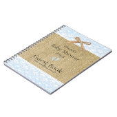 バーラップおよびレースのイメージの青色児のシャワーの来客名簿 ノートブック (左側)