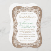 バーラップおよびレースのブライダルシャワー 招待状 (正面/裏面)