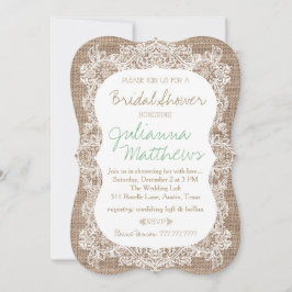 バーラップおよびレースのブライダルシャワー 招待状