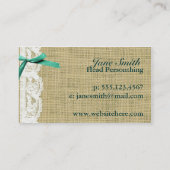 バーラップおよびレースのベージュ真新しい弓ぼろぼろの上品 名刺 (裏面)