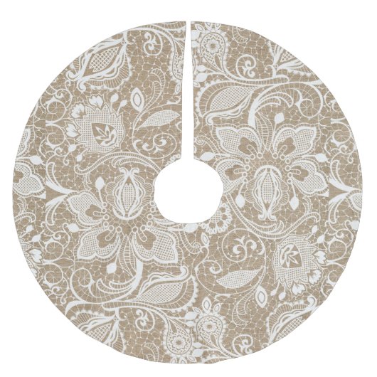 バーラップおよびレースの木のスカート ブラッシュドポリエステルツリースカート (正面)