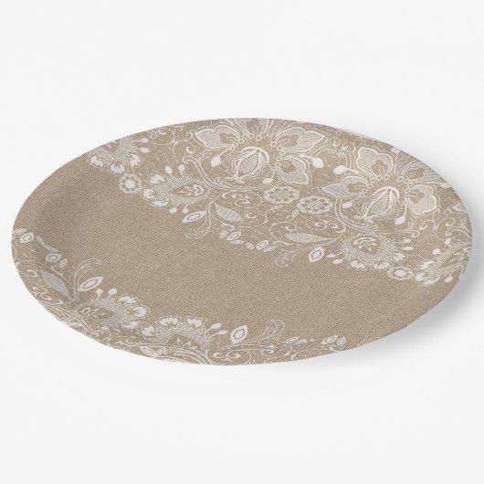 バーラップおよびレースの紙皿 ペーパープレート (アングル)