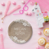 バーラップおよびレースの素朴な国の結婚式 ペーパープレート (パーティー)