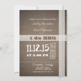 バーラップおよびレースの素朴な国私はBBQをします 招待状