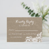 バーラップおよびレースの素朴なRSVP 出欠カード (スタンド正面)