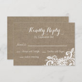 バーラップおよびレースの素朴なRSVP 出欠カード (正面/裏面)