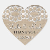 バーラップおよびレースの結婚式はステッカー感謝していしています ハートシール (正面)