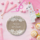 バーラップおよびレースの花のエレガントな結婚式 ペーパープレート (パーティー)