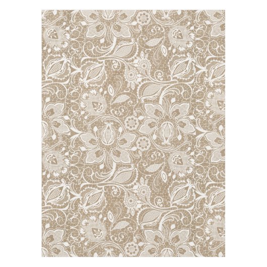 バーラップおよびレースの花のテーブルクロス テーブルクロス (正面)