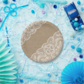 バーラップおよびレースの花の紙皿 ペーパープレート (パーティー)