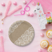 バーラップおよびレースの花の紙皿 ペーパープレート (パーティー)