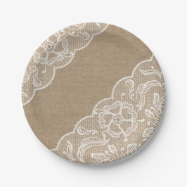 バーラップおよびレースの花の紙皿 ペーパープレート
