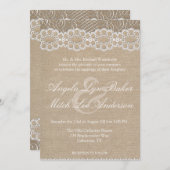 バーラップおよびヴィンテージのレースのぼろぼろのシックな結婚式の招待 招待状 (正面/裏面)