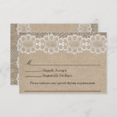 バーラップおよびヴィンテージのレースぼろぼろのシックな結婚RSVP 出欠カード (正面/裏面)