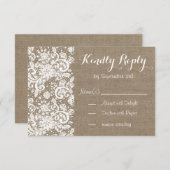 バーラップが付いている素朴なRSVPカードおよび結婚のためのレース 出欠カード (正面/裏面)