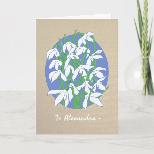 バーラップでの白い雪の雫1月の誕生日カード カード (正面)