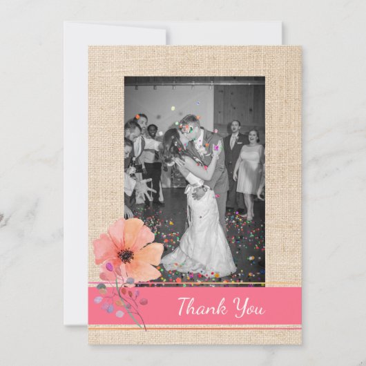 バーラップとコーラルピ結婚ンクのサンキューカード サンキューカード (正面)