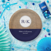 バーラップとダークブルー結婚パーソナライズされたズ ペーパープレート (パーティー)