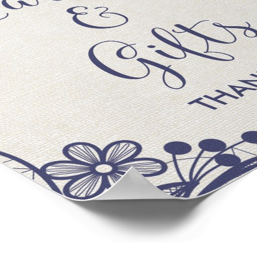 バーラップとネイビーレース |フローラカードとギフトサイン ポスター (角)