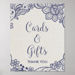 バーラップとネイビーレース |フローラカードとギフトサイン ポスター