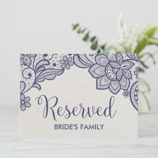 バーラップとネイビー結婚レースの予約サイン 招待状 (スタンド正面)