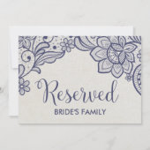 バーラップとネイビー結婚レースの予約サイン 招待状 (裏面)