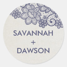 バーラップとネイビー結婚レース封筒用シール