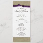 バーラップとパープルボウ結婚式 プログラム (正面)
