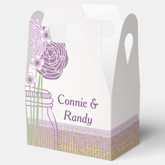 バーラップとパープルメイソンジャー結婚式の引き出物ボックス フェイバーボックス (オープン)