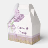 バーラップとパープルメイソンジャー結婚式の引き出物ボックス フェイバーボックス (正面サイド)