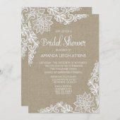 バーラップとフローラレースのブライダルシャワー招待状 招待状 (正面/裏面)