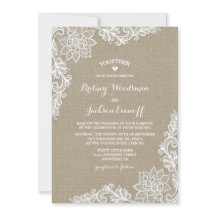 バーラップとフローラレースの結婚式招待状